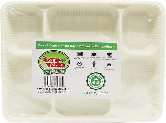 Verka 6 Compartment Tray (Thali), Biodegradable, 40 ea