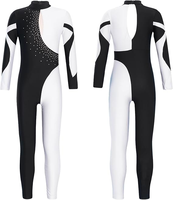 Loyan Girls' Full Length Jumpsuit Long Sleeve Unitard One Piece Bodysuits Gymnastics Ballet Dance Leotard