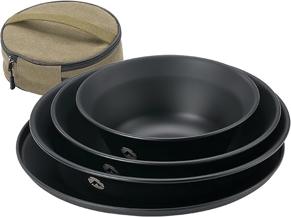 CAMPINGMOON Camping Tableware Set Stainless Steel Camping Plates Bowl Stackable Outdoor Dinnerware Canvas Carry Case Camping Hiking Picnic