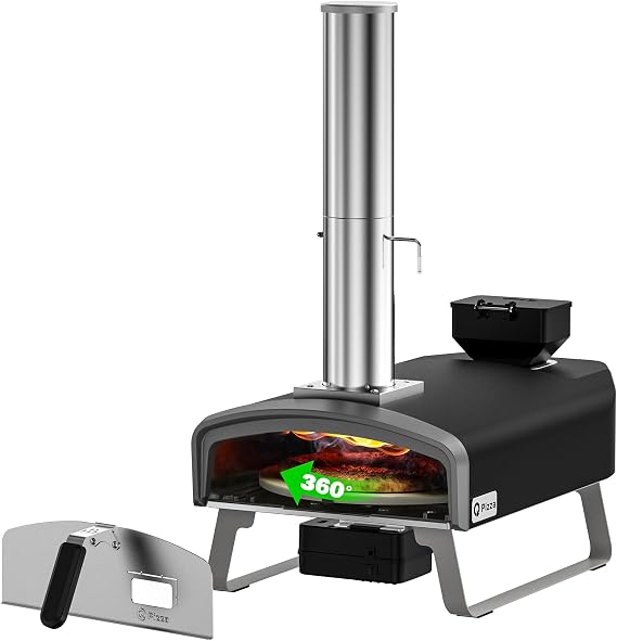 Automatic Rotating Stone Wood Pellet Pizza Oven for Outdoor | Portable Outdoor Pizza Stove with Pizza Stone for Garden, Kitchen, Camping, RV & Tailgating, PS106