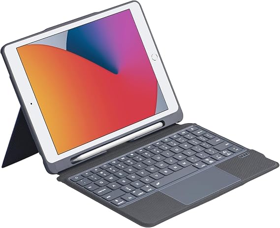 QUARK for iPad 9th Generation Case with Keyboard, Multi-Touch Trackpad, 7-Color Backlight, Detachable Magnetic Keyboard with Pencil Holder for iPad 9th8th7th Gen 10.2-inch, Black Grey