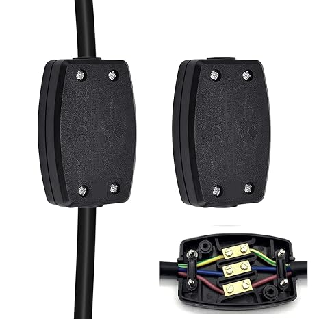 2 PCS 3 Terminal Electrical Junction Box Flex Connector 13 amp 250V Black 3 Core Cable Joiner Cable Connectors for Lighting, Power and Automotive Wiring