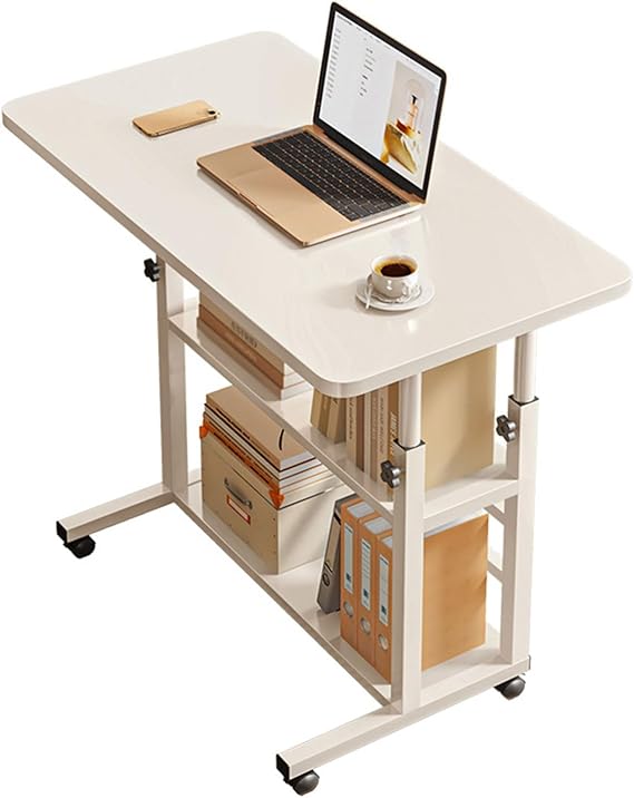 Height Adjustable Student Computer Desk with Wheels, Mobile Portable Laptop Table, Home Office, Small Space, Bedside, Standing Desk with Storage for Study, Work, Games, B, 80cm