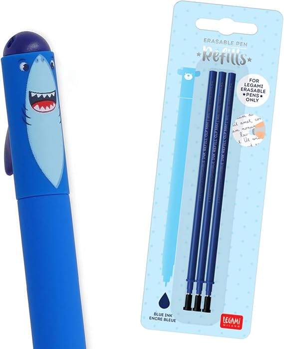 Shark Erasable Gel Pen Blue Ink + Kit 3 Refills Pen Replacement Refills Blue Ties For Girls
