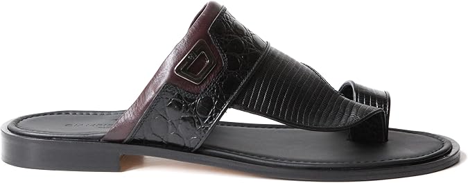 GiampieroNicola 5716 Italian Black Crock/Lizard Print Push-In-Toe Sandals