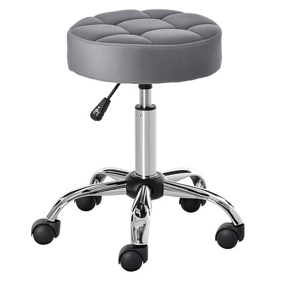HOMCOM Round Rolling Stool, Height Adjustable Vanity Chair, Grey