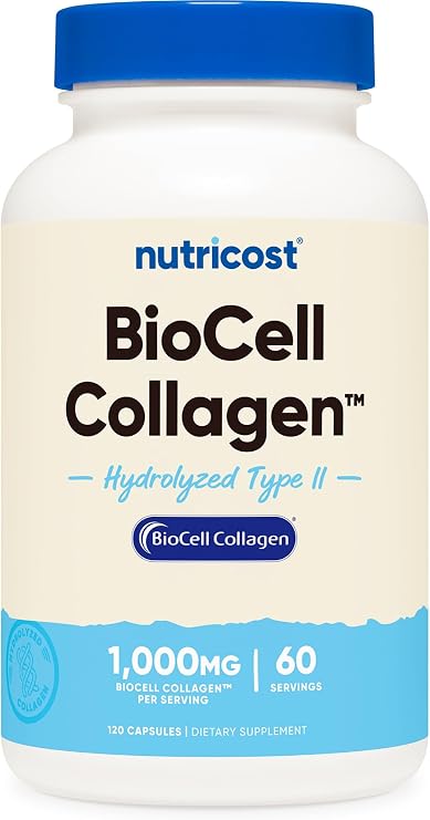 Nutricost BioCell Collagen (1,000mg) 120 Capsules, 60 Servings, Gluten-Free | Hydrolyzed Type II Collagen Supplement, GMO-Free