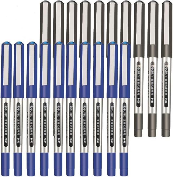FRIUSATE 24 Pieces Rollerball Pens, Black Blue Gel Pens 0.5mm, Quick-Drying Liquid Ink Pen Fine Point Pen for Writing, Sketch, Journaling, School Office Supplies