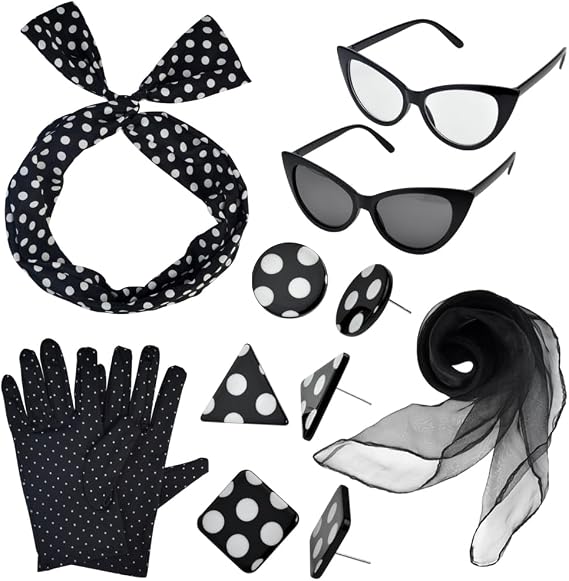 HOVEOX 1950's Women Costume Accessories Scarf Headband Set for 50's Party