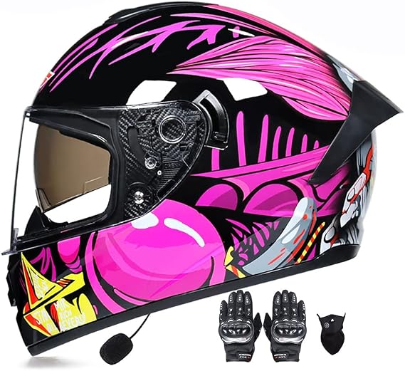 Bluetooth Integrated Modular Flip Up Motorcycle Helmet Predator Full Face Motorbike Helmets ECE Approved Built in MP3 Radio Moped Gloves Mask Crash Helmet 55~62cm