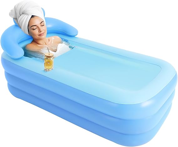 Portable Bath | Inflatable Bathtub for Adults & Kids | PVC Foldable Design | with Headrest & Armrests | 160 * 84 * 64cm Large Outdoor Collapsible Bathtub for Families