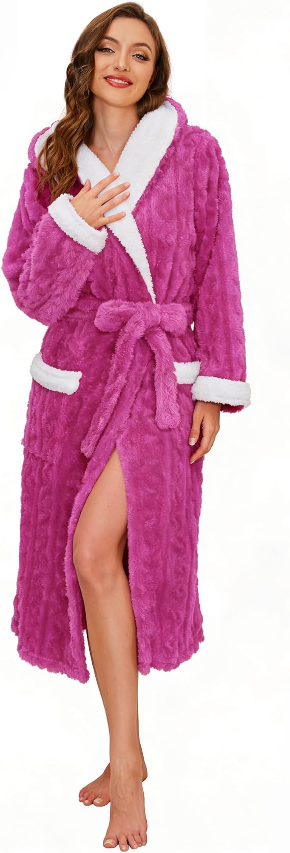 HEARTNICE Plush Long Hooded Robes for Women, Soft Fluffy Womens Fleece Robe Thicker Warm Bathrobes
