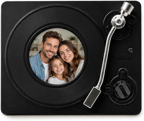 Custom Music Fridge Magnet with Photo, NFC Tap to Play Song, Rotating Record Player Light, Personalized Acrylic Refrigerator Magnet, Birthday Anniversary (8 Music Discs)