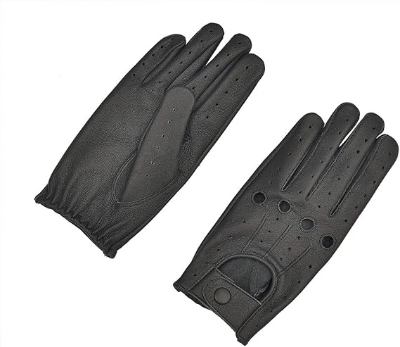 Genuine Leather Gloves for Men (Black, Medium)