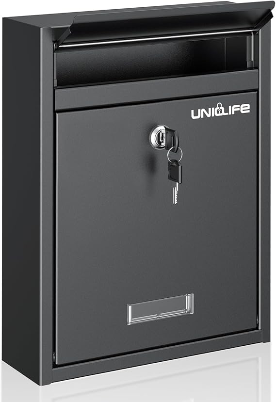 Uniclife Wall Mount Mailbox for Outside, Locking Mail Box, Black