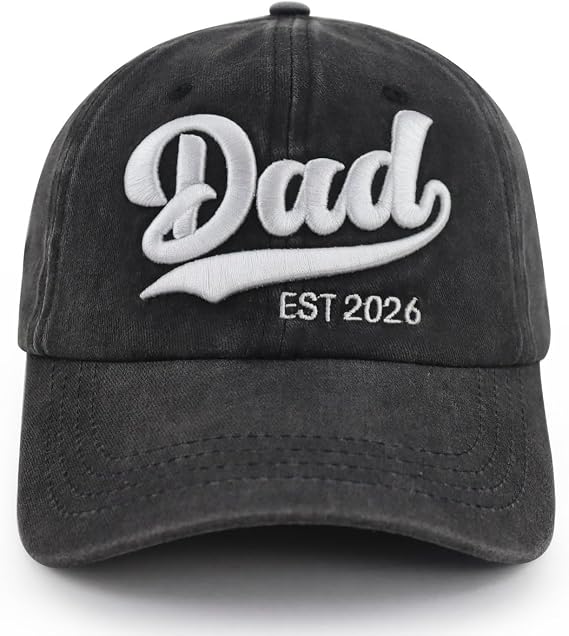 Dad EST 2026 Hat for Men Papa, Adjustable Washed Cotton 3D Embroidered New Dad Gifts Baseball Cap