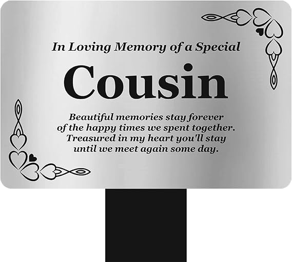 Cousin Memorial Stake - Engraved with poem (Gold/Silver/Copper or Black & White Plaque) Active (Silver)