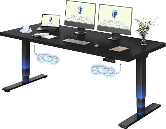 FLEXISPOT E5 Electric Standing Desk 2 Motors 3 Stage 180 * 80CM One Piece Desktop Height Adjustable Desk with Memory Smart Panel, Anti-collision System, Black