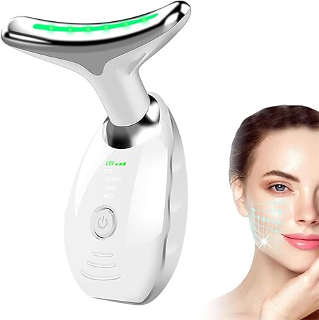 Nadove Micro-Glow Facial Electric Face Massager Anti-Wrinkle Red and Blue Neck Face Massager Portable Electric Anti Ageing Device with 3 Modes and 3 LEDs for Women (White)