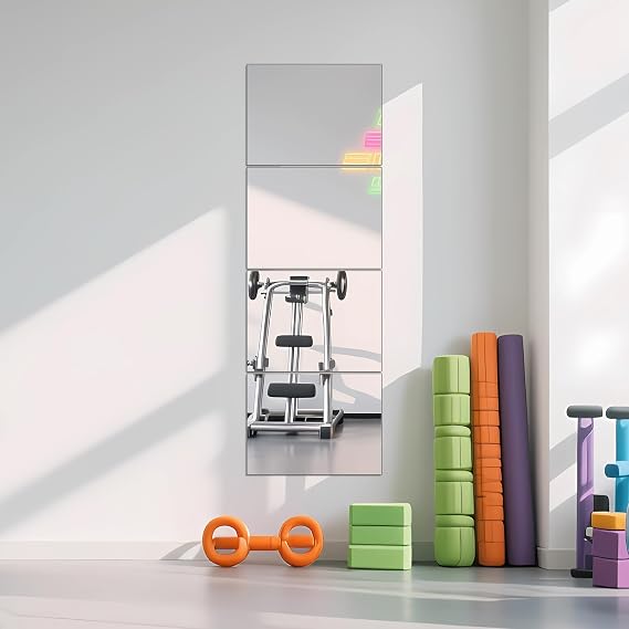 Full Length Mirror Tiles, 16" x 12" x 4PCS Home Gym Mirror for Wall, Glass