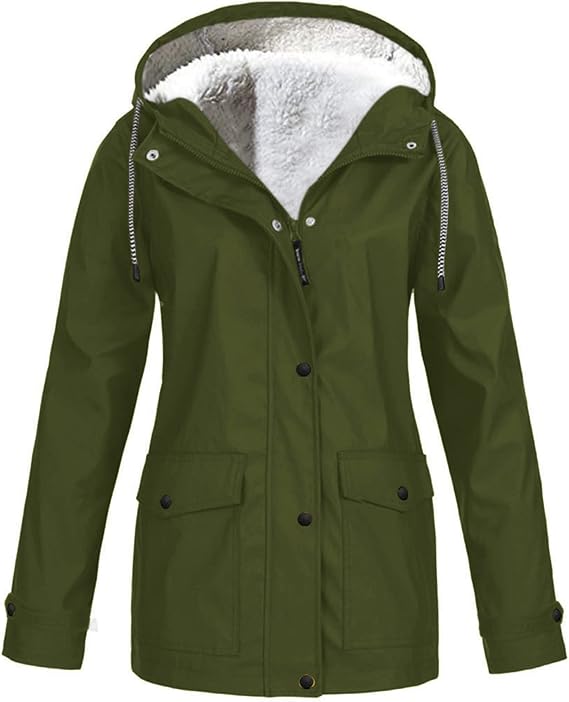 BOXIACEY Womens Waterproof Rain Jacket Fleece Lined Rain Coats Lightweight Rain Jacket Hooded Windbreaker Jackets