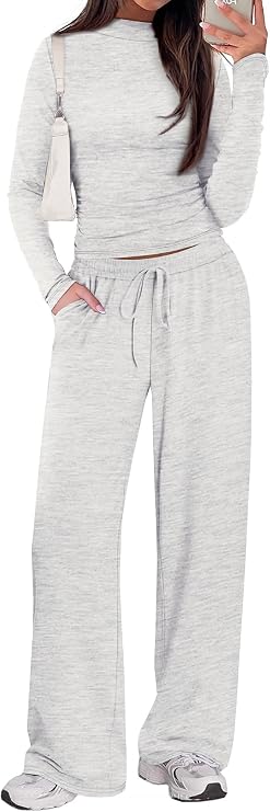 Sampeel Two Piece Lounge Sets for Women Fall Clothes 2025 Comfy 2 Piece Outfits Sweatsuits Trendy Winter Clothing Mock Neck Grey S