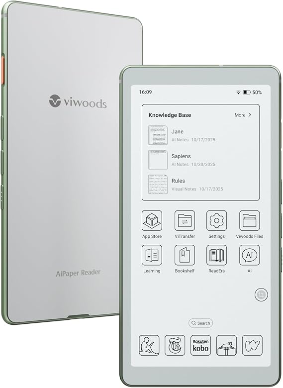 VIWOODS AiPaper Reader 6.13 Inch E-Ink eReader AI 300 PPI 128 GB