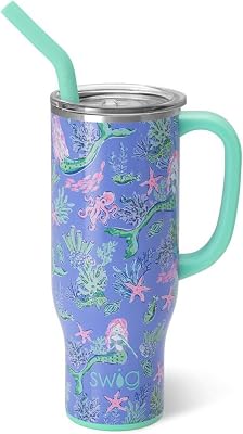Swig Life 30oz Mega Mug, 30 oz Tumbler with Handle and Straw, Cup Holder Friendly, Dishwasher Safe, Extra Large Insulated Tumbler, Stainless Steel Under the Sea