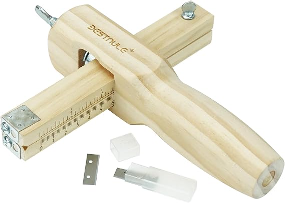 BESTNULE Leather Tools, Leather Strap Cutter, Leather Cutter Adjustable | 3 Blades Replacement, Adjustable Cutting Width to 4", Solid Wood Ergonomic Grip, Easy Assembly, Leather Strap and Strip