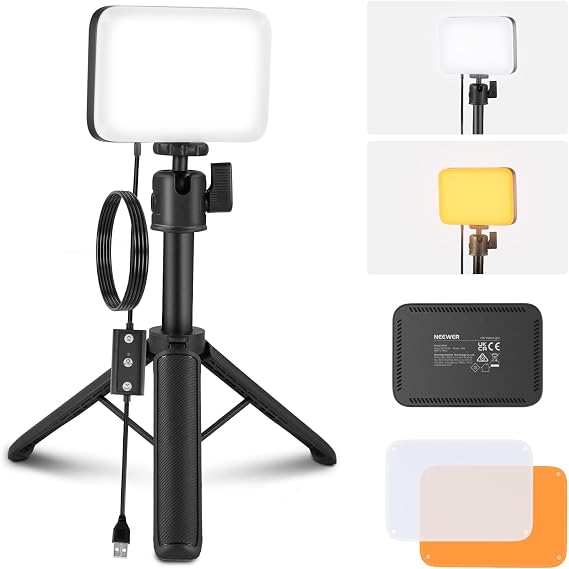 NEEWER BASICS LED Video Light - Photography Light, Dual Color Temperature, Dimmable, 3200K-5600K, High Color Rendering Index CRI95, Compact, Lightweight, Desktop Tripod Stand/Filter Included, Panel