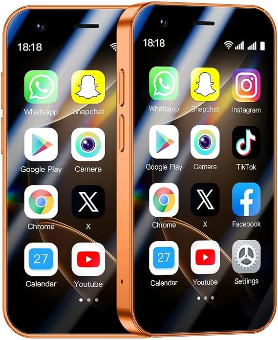 Mini Smartphone for Kids Unlocked Compact Backup World's Smallest Phone for Students Mini Phone, 3.0 inch HD Touch Screen 2GB+16GB 3G Android 9.0 Kids Cellphone (Orange)