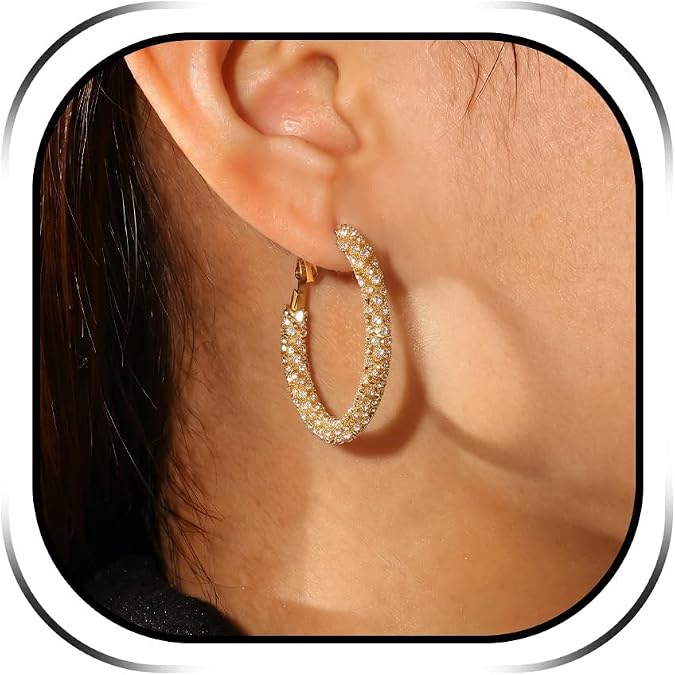 Rhinestone Hoop Earrings Large Hoop Earrings for Women in Two Sizes