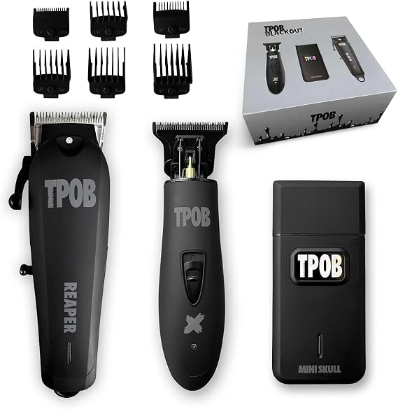 TPOB Slime 2 Barber Hair Clippers Trimmer Shaver Set for Men with Matte case and X Fade Blade (Black Pack)