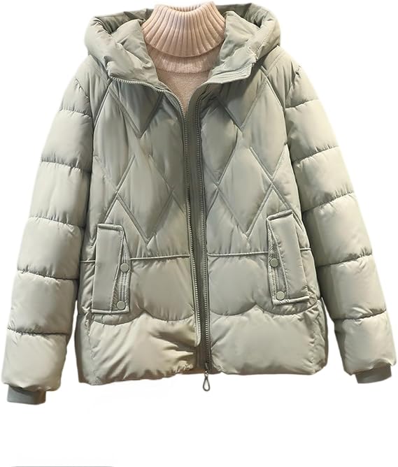 Puffer Jacket Womens Winter Thicken Warm Zip Up Button Down Hooded Quilted Jacket Casual Loose Long Sleeve Down Coat