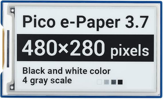 waveshare 3.7inch E-Paper E-Ink Display Module for Raspberry Pi Pico 480280 Pixels Black/White SPI Interface Support Partial Refresh