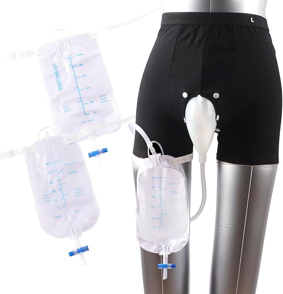 External Catheter for Men, Wearable Male Urine Collector with 1000ml Drainage Bag & 2500ml Leg Bags, Urine Collection System for Men, Reusable Male Incontinence Solution for Standing Use (S)