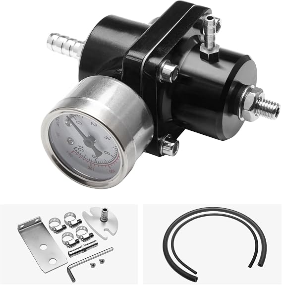 Adjustable Fuel Pressure Regulator With Gauge Hose 0-140 PSI Universal 6AN FPR Kit Aluminum Black