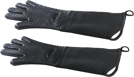 1 Pair Extra Long Professional Oven Mitt, Non-Slip Silicone Grip Heat Resistant, 19.6 Inches Long, Max 600 Fahrenheit for BBQ Cooking, Baking GrillBlack