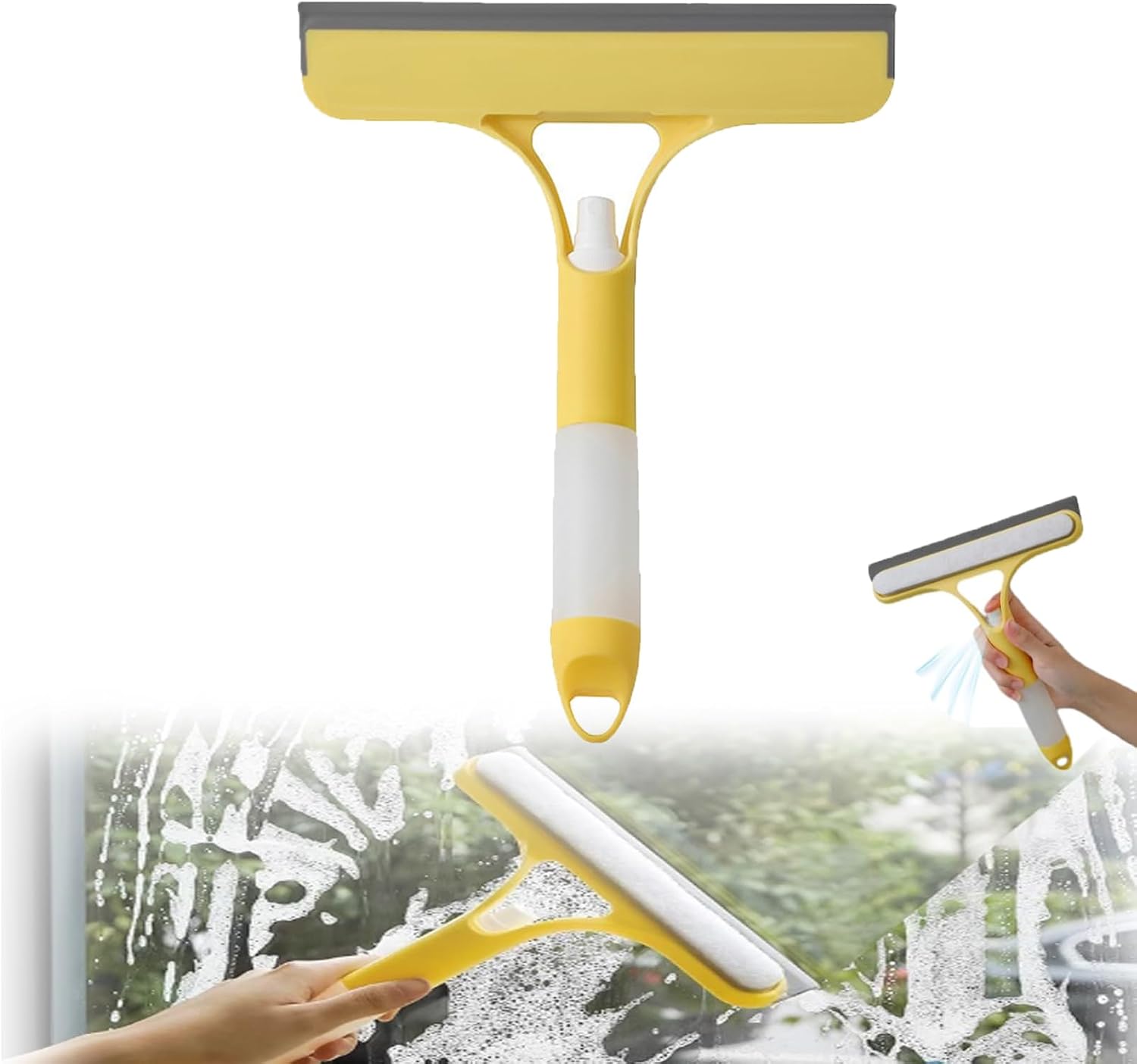 3 in 1 Window Cleaning Scraper, 3 in One Window Cleaning Scraper, 2025 New 3 in 1 Squeegee for Window Cleaning, Easy to Clean Without Streaks, for Glass Doors, Windows Glass Yellow