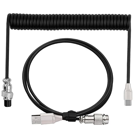 Coiled Keyboard Cable 1.8m,Type-C To USB A TPU Spring Mechanical Cable with Detachable Metal Aviator Connector Extendable Custom Coiled USB-C for PC Laptop Gaming Keyboard (Black) | Cable with Detachable Metal Aviator Connector Extendable Custom Coiled USB-C for PC Laptop Gaming Keyboard (Black)