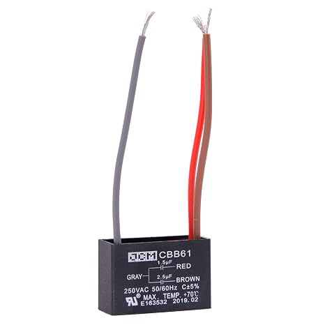 JCM 3 Wire Ceiling Fan Capacitor 1.5 uF + 2.5 uF 250VAC 50/60 Hz CBB61