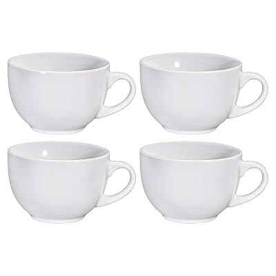 Bruntmor 24 oz White Coffee Mugs Set of 4 - Large Ceramic Mug with Handle for Coffee, Tea, Soup, and Cereal - Durable, Microwave, and Dishwasher Safe Soup Cups - Ideal for Hot or Cold Beverages