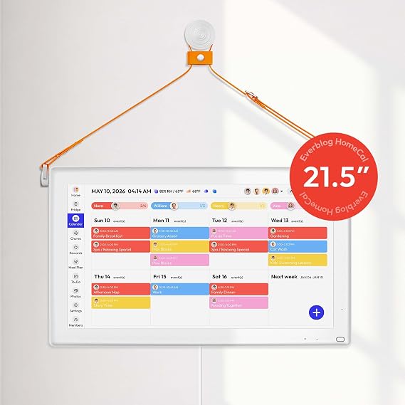Everblog Homecal Digital Family Calendar 21.5", Smart Fridge Management Wall Touch Screen Planner with Calendar Sync, Interactive Chore Chart with Rewards, Meal Plan, Todo List, Digital Photo Frame