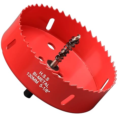 Hole Saw 130 mm HSS M42 Bi-Metal High-Speed Steel Hole Drill Bit for Wood Plastic Drywall and Drywall Red