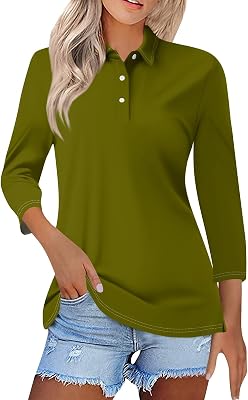 Polo Shirts for Women 34 Sleeve Collared Tops Loose Casual Tops Work Blouses Business V Neck Fall T Shirts