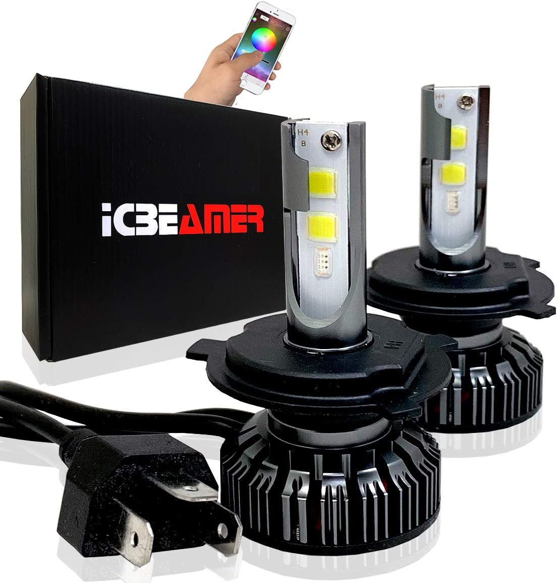 ICBEAMER RGB LED Fog Light Bulb H13 9008 SMD Multi-color APP Bluetooth Control 1800LM DRL Fog Lights Pack of 2 pcs
