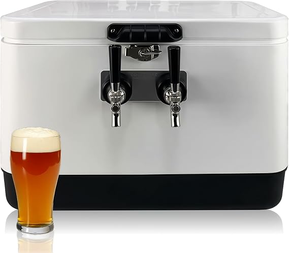 Coldbreak 2-Tap Jockey Box, 54 Quart Cooler with 50' Stainless Steel Coils, Front Input for Clean Setup, Heavy Duty Beverage-Grade Construction, Ideal for Keg Service, Made in USA (Artic White)