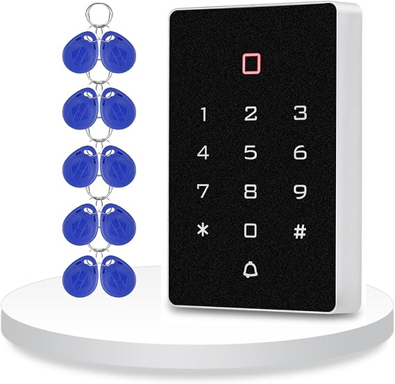 RFID access control password keypad, IP68 waterproof backlit keypad,10 x 125kHz ID Key Fobs, 2000 Users, WG26 Card Reader, Suitable for Homes, Offices, and Stores