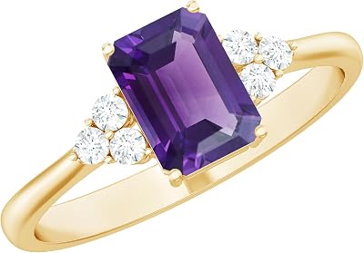 Real Amethyst 6X8mm Emerald Cut Engagement Ring, Aaa Quality, Certified Amethyst Diamond Solitaire Ring Ideal For Gift