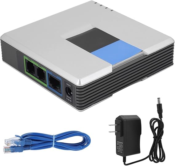 VoIP Phone Adapter, 2-Port Analog Telephone Adapter with SIP V2 Protocol and RJ45 Interface for Home Office Landline
